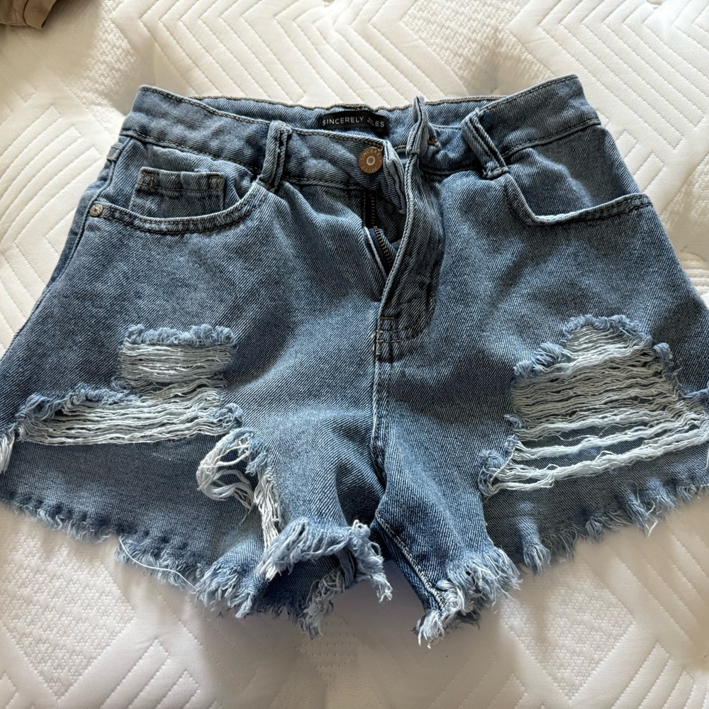Sincerly Jules Women's Blue Distressed Denim Shorts